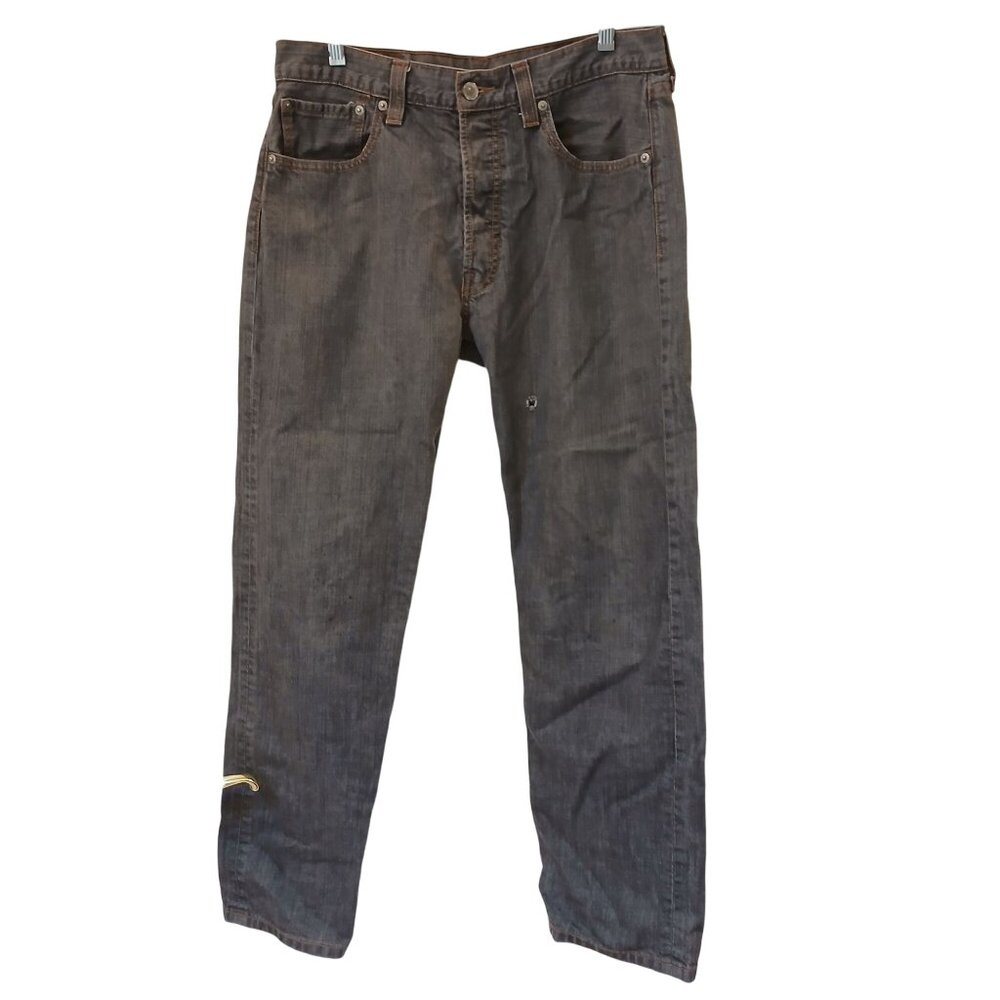 Levis 501 Regular Straight Jeans Button Fly 34x30 Gray Denim Distressed #L80